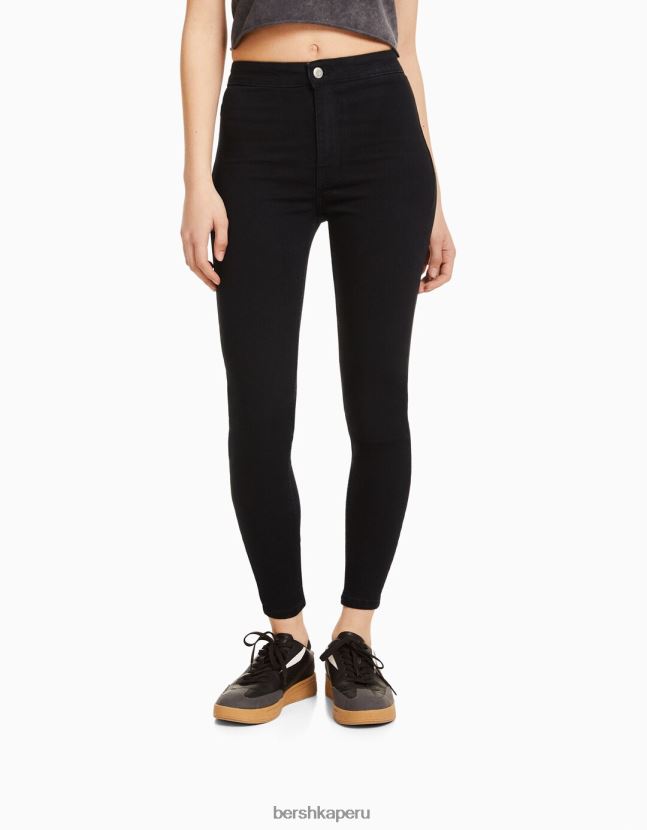 negro Bershka unisexo leggins de mezclilla con tiro superalto 806J6B3936