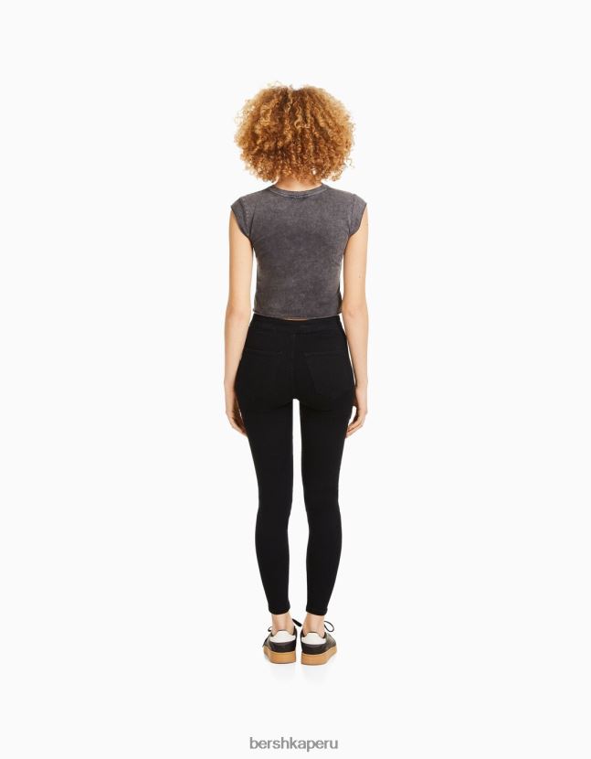 negro Bershka unisexo leggins de mezclilla con tiro superalto 806J6B3936