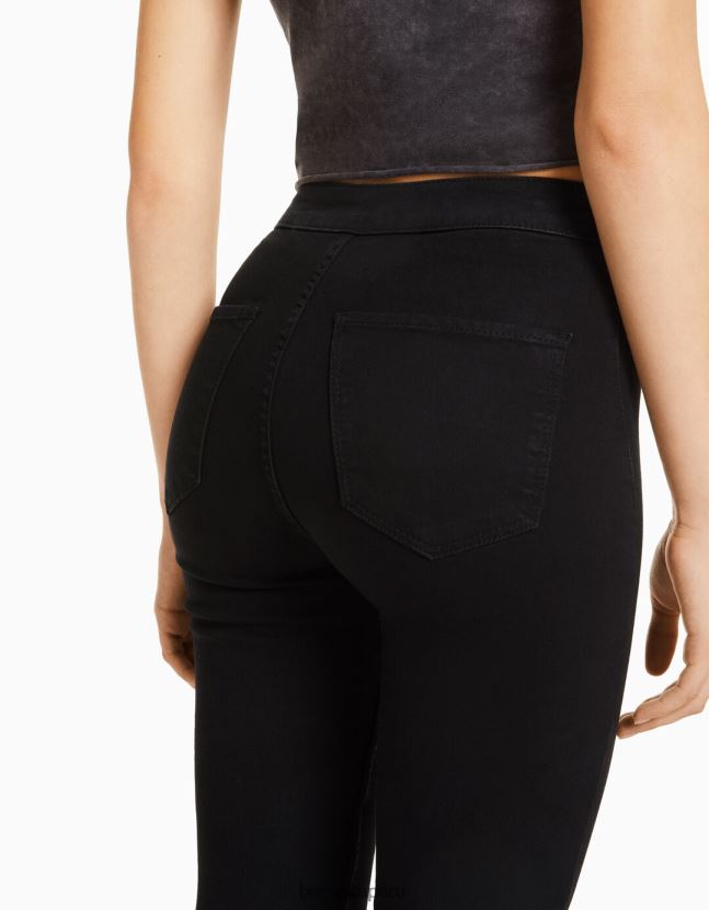negro Bershka unisexo leggins de mezclilla con tiro superalto 806J6B3936