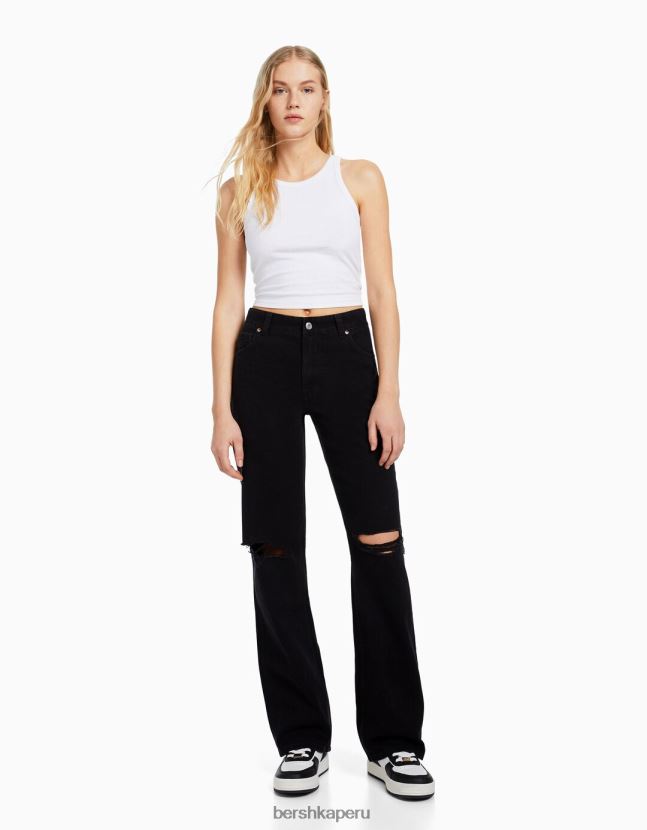 negro Bershka unisexo vaqueros anchos rotos de los 90 806J6B3958