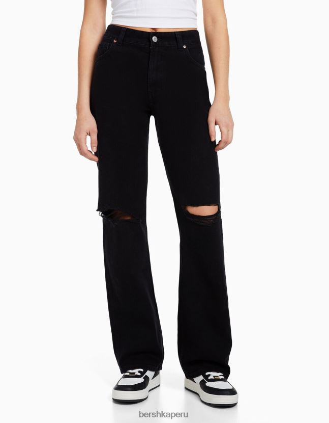 negro Bershka unisexo vaqueros anchos rotos de los 90 806J6B3958