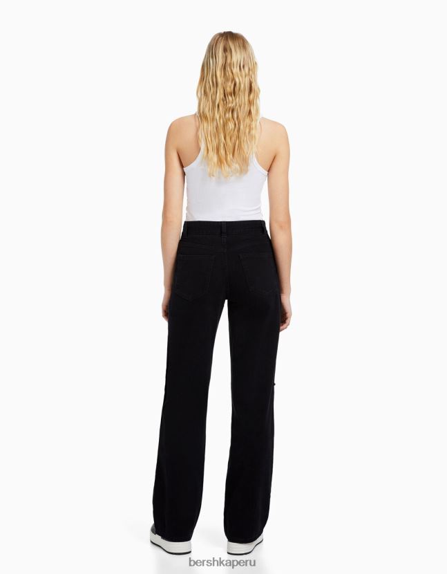 negro Bershka unisexo vaqueros anchos rotos de los 90 806J6B3958