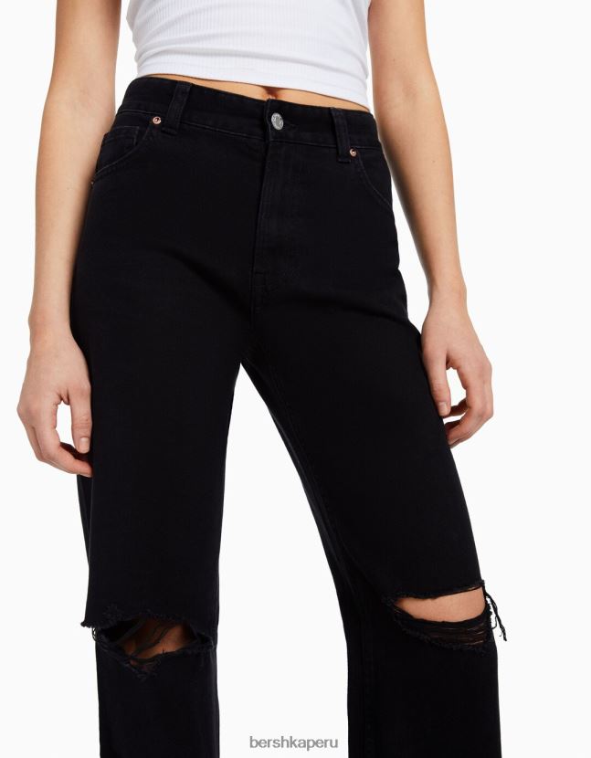 negro Bershka unisexo vaqueros anchos rotos de los 90 806J6B3958