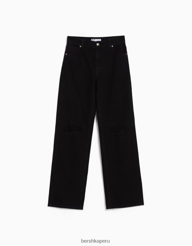 negro Bershka unisexo vaqueros anchos rotos de los 90 806J6B3958