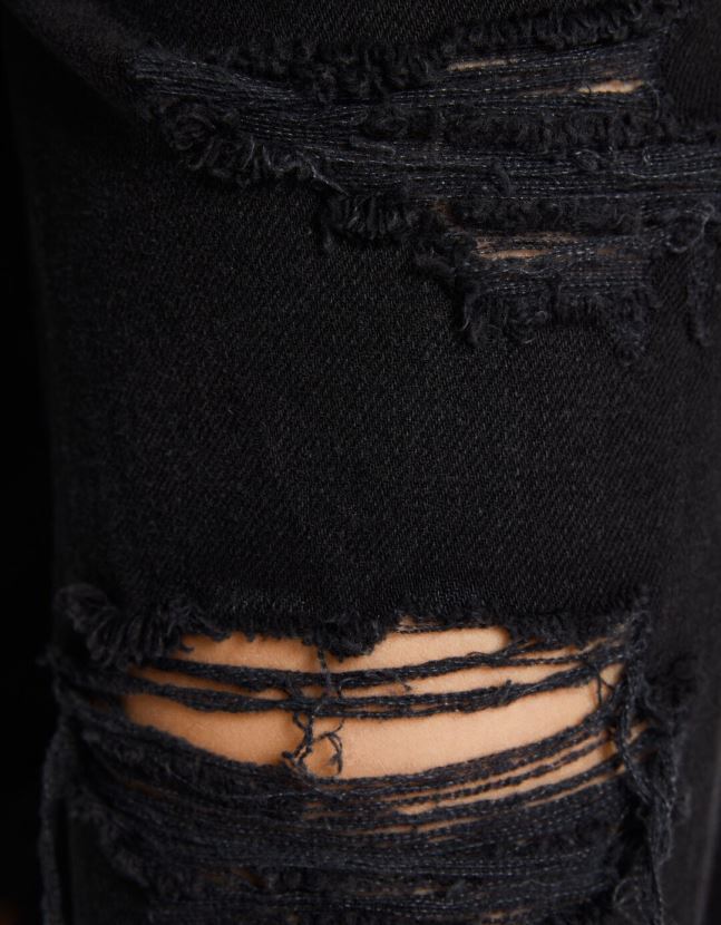 negro Bershka unisexo vaqueros mom capri con rotos y pernera recta 806J6B3963