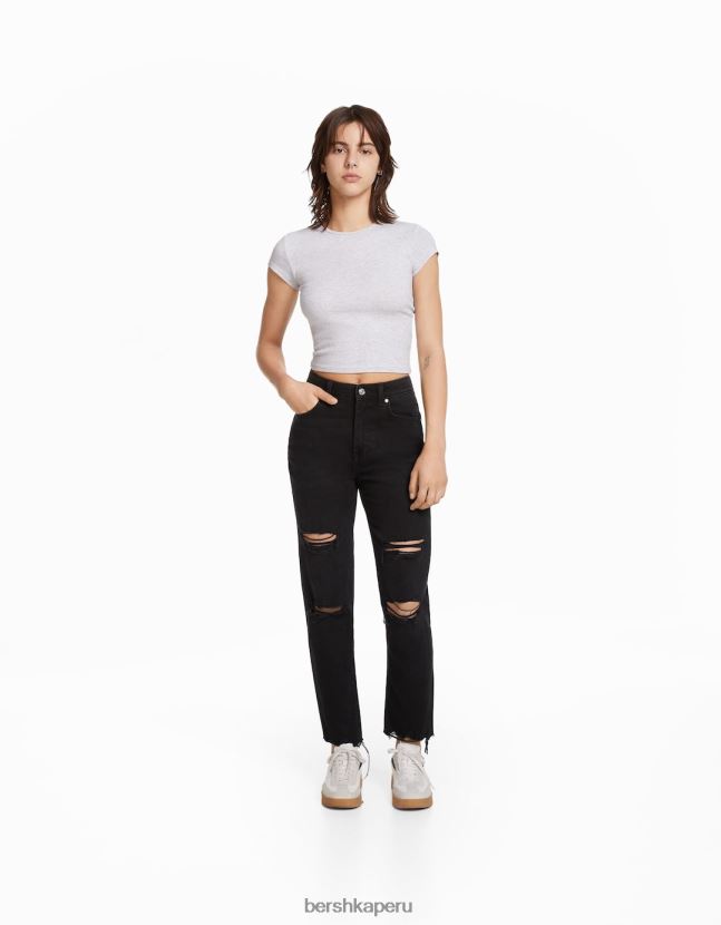 negro Bershka unisexo vaqueros mom rotos 806J6B3952