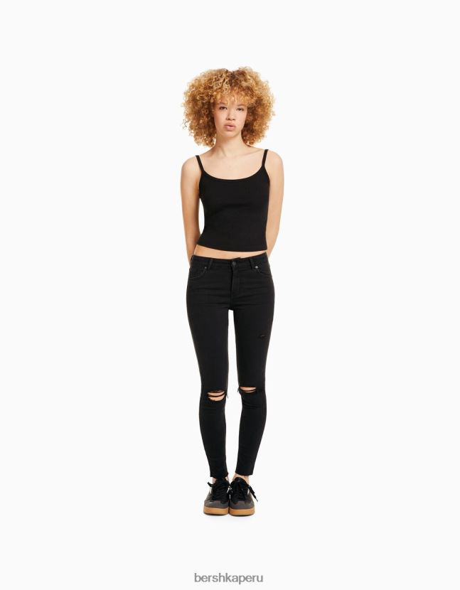 negro Bershka unisexo vaqueros pitillo vintage de tiro bajo 806J6B3975