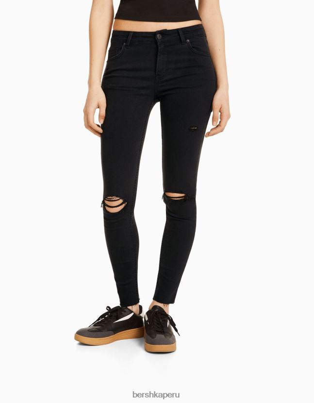 negro Bershka unisexo vaqueros pitillo vintage de tiro bajo 806J6B3975