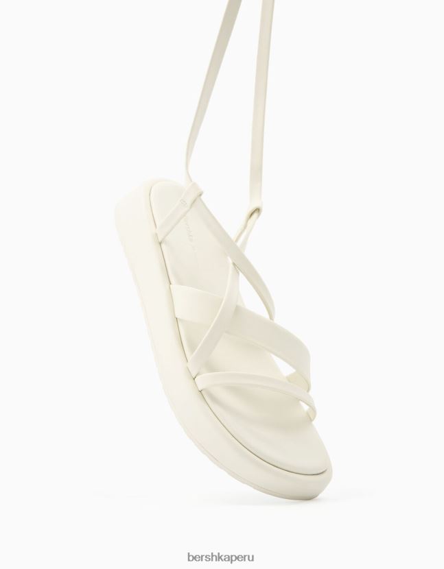 blanco Bershka unisexo sandalias planas de plataforma con correa en el tobillo 806J6B4172