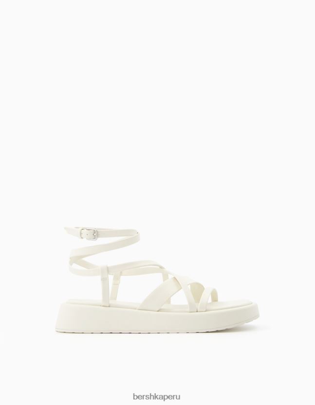 blanco Bershka unisexo sandalias planas de plataforma con correa en el tobillo 806J6B4172
