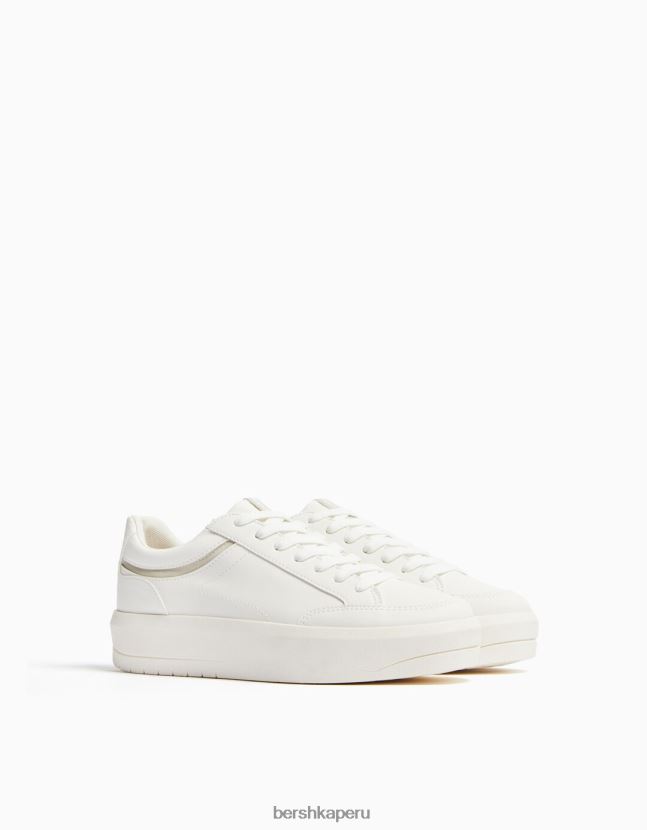 blanco Bershka unisexo zapatillas deportivas con plataforma y detalle de pespuntes 806J6B4186