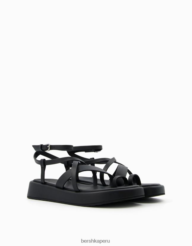 negro Bershka unisexo minisandalias planas con plataforma y pulsera en el tobillo 806J6B4171