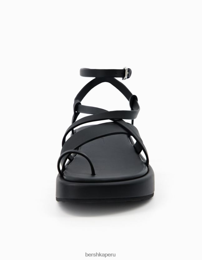 negro Bershka unisexo minisandalias planas con plataforma y pulsera en el tobillo 806J6B4171