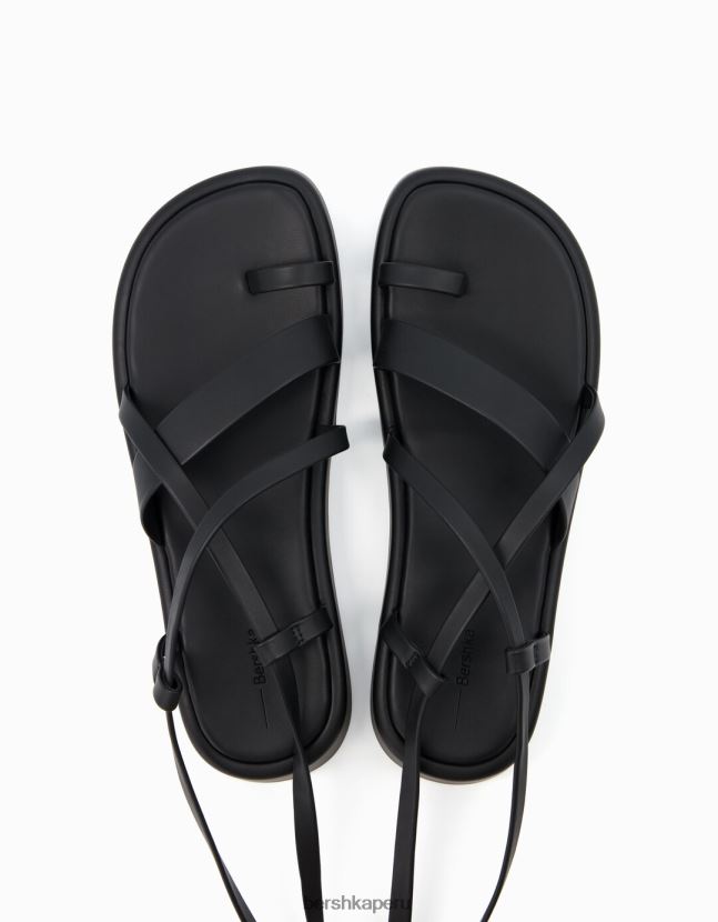 negro Bershka unisexo minisandalias planas con plataforma y pulsera en el tobillo 806J6B4171