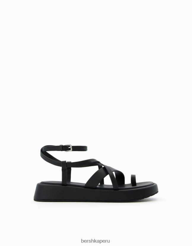 negro Bershka unisexo minisandalias planas con plataforma y pulsera en el tobillo 806J6B4171