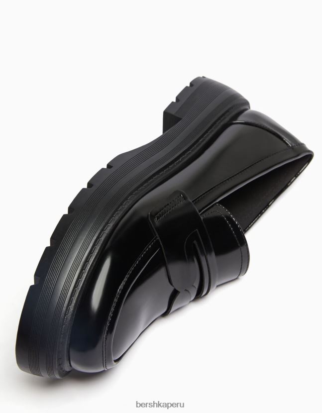 negro Bershka unisexo mocasines con penny strap y suela track 806J6B4198