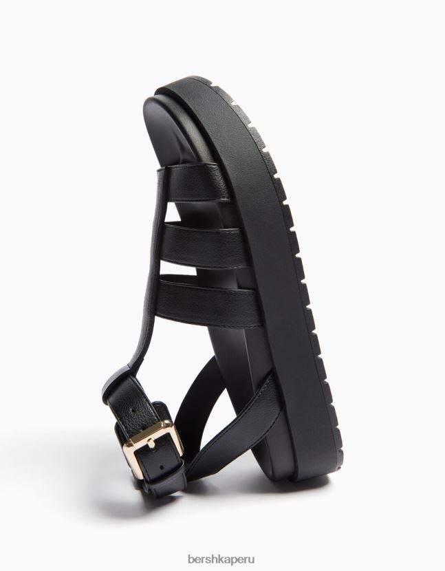 negro Bershka unisexo sandalias planas con diseño de jaula 806J6B4168