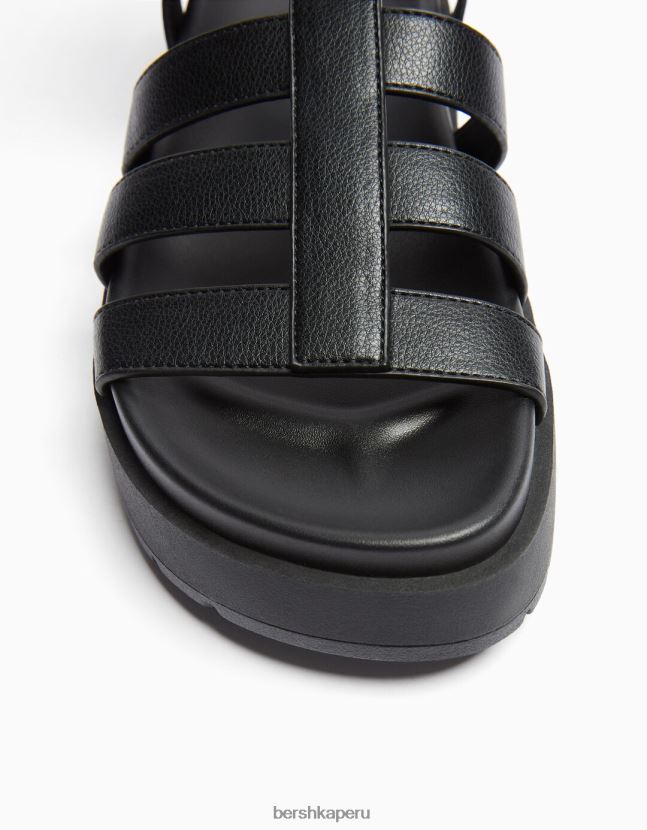 negro Bershka unisexo sandalias planas con diseño de jaula 806J6B4168