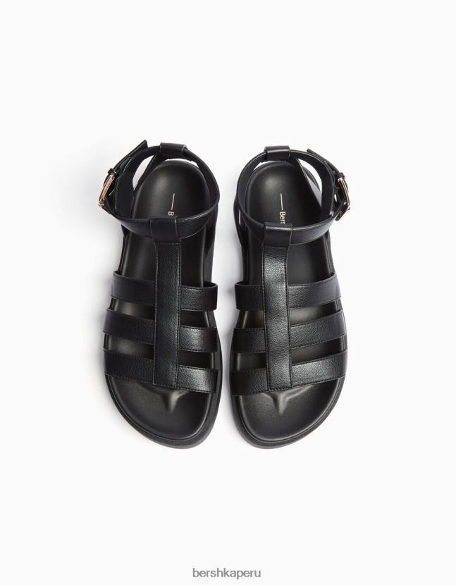 negro Bershka unisexo sandalias planas con diseño de jaula 806J6B4168