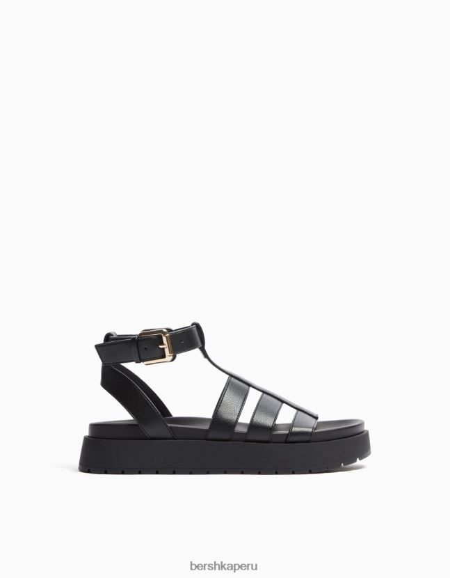 negro Bershka unisexo sandalias planas con diseño de jaula 806J6B4168