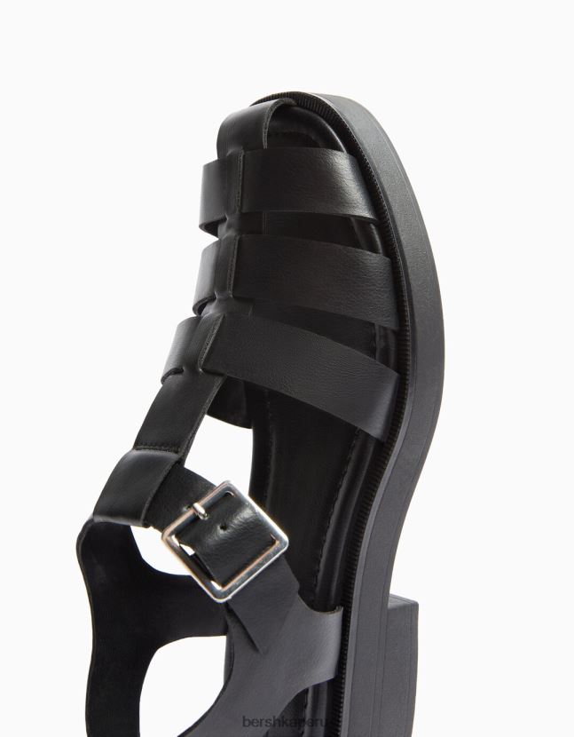 negro Bershka unisexo sandalias planas con diseño de jaula 806J6B4170