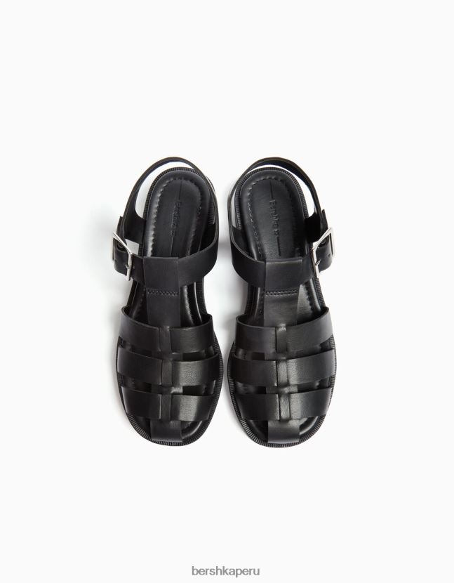 negro Bershka unisexo sandalias planas con diseño de jaula 806J6B4170