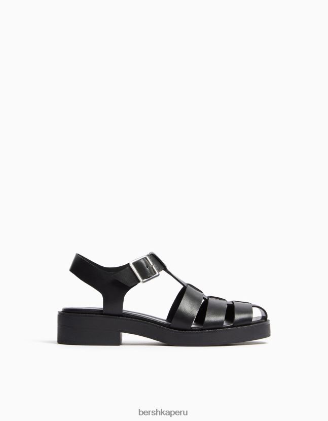 negro Bershka unisexo sandalias planas con diseño de jaula 806J6B4170