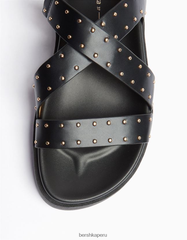 negro Bershka unisexo sandalias planas de plataforma con tachuelas 806J6B4169