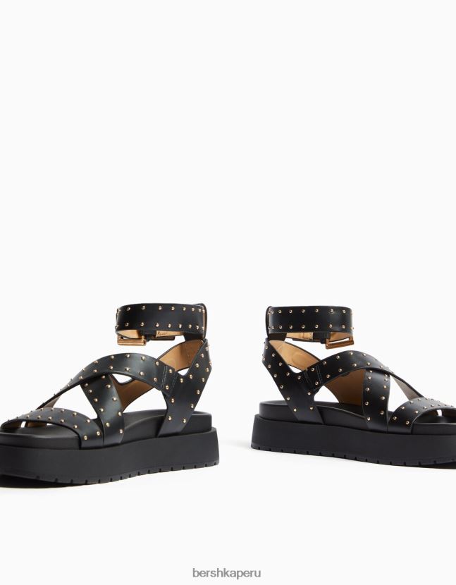 negro Bershka unisexo sandalias planas de plataforma con tachuelas 806J6B4169